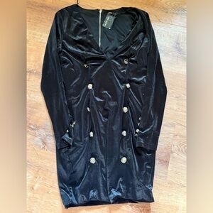 Chic Black Velvet Dress with Gold Button Details